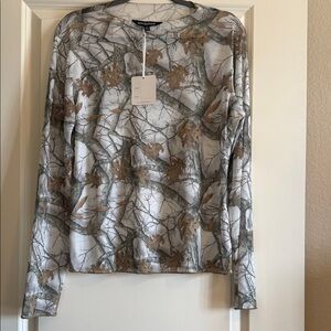 DAVI & DANI Camouflage Long Sleeve Mesh Top - Gray and Brown